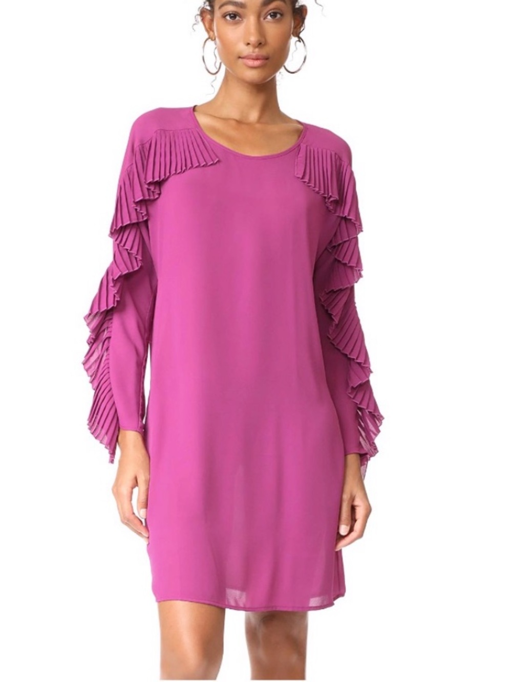 Delfi collective size medium Lexi Dress-magenta Pleated Ruffle Long Sleeve Shift